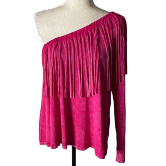 NWT Fringe One Shoulder Mineral Dyed Large Festival Top from Blue Buttercup - Picture 1 of 5